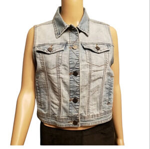 Earl Jeans Crop Sleeveless Lace Back Denim Jacket Size S
